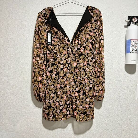 Nasty Gal Mini Dress Multicolor 8 Nothin Bud Love Fitted Plung Floral Print - Picture 6 of 14